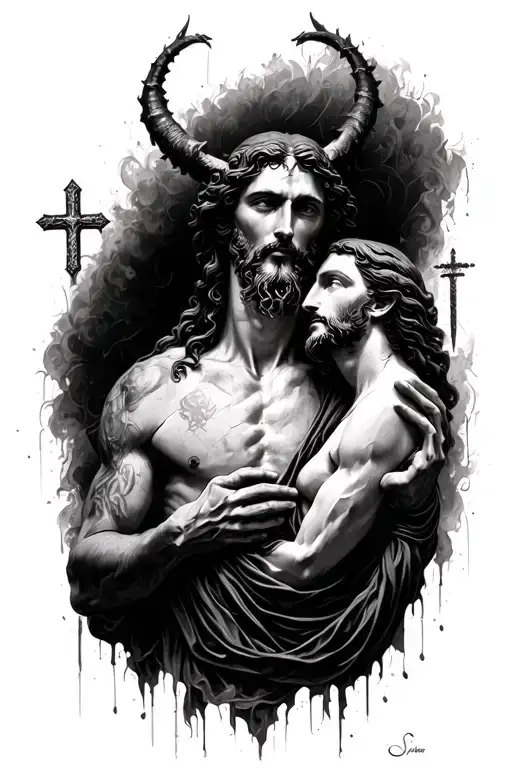 Demon Holding Jesus Christs Head Surrounded By Black Magic