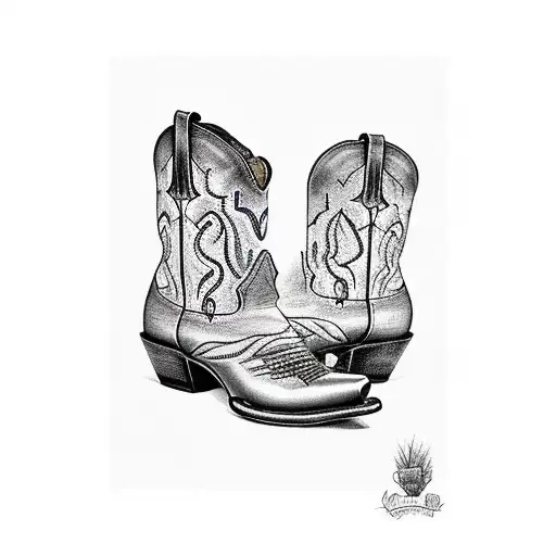 Red Tinted Cowboy Boots With A Brown Cowboy Hat With Larkspur In The Band On Top