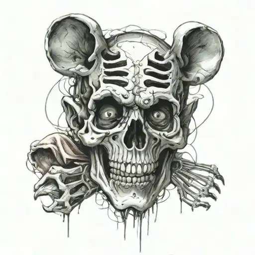 Micket Mouse Half Skeleton Face Half Alive Half Dead