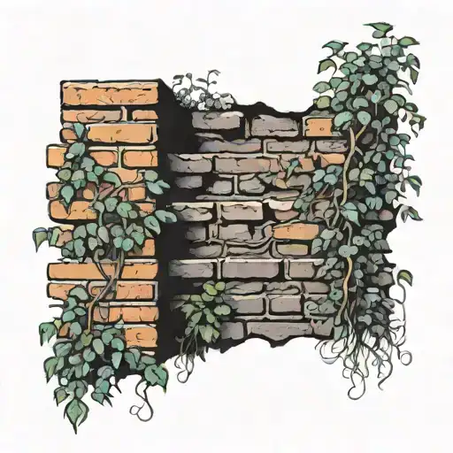 Rustic Brick Wall With Invasive Vines Covering It Sunset Background