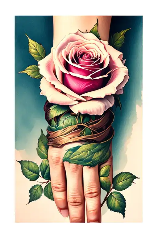 Rose With Rosery Wrapped Around The Hand
