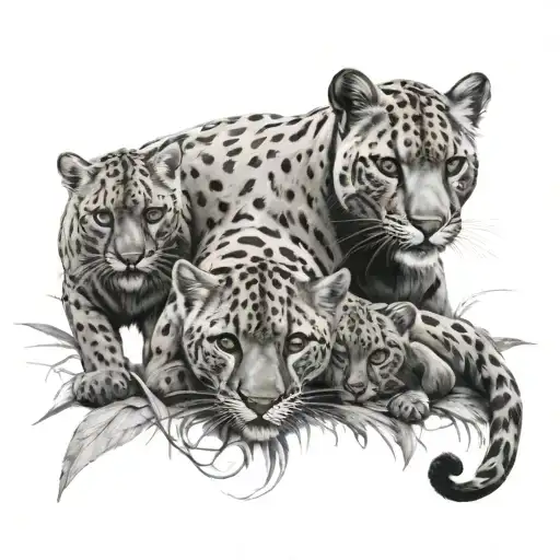 Ai Tattoo Black Pather Surrounded By 4 Baby Panthers