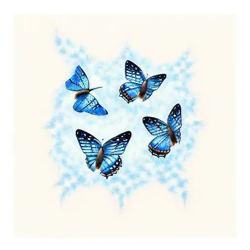 Five Small Blue Butterflies And A Star Nearby