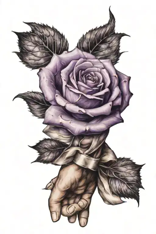 Childs Hand Holding A Purple Rose With A Ribbon Around The Wrist