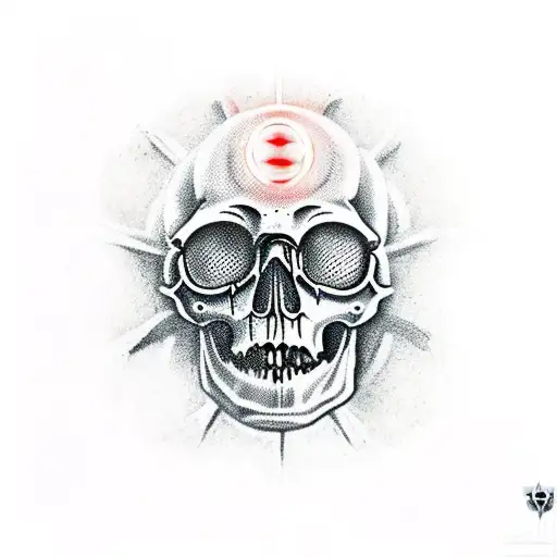 A Ruined Servo-skull From The Warhammer 40K Universe From Which A Pillar Of Light Emanates