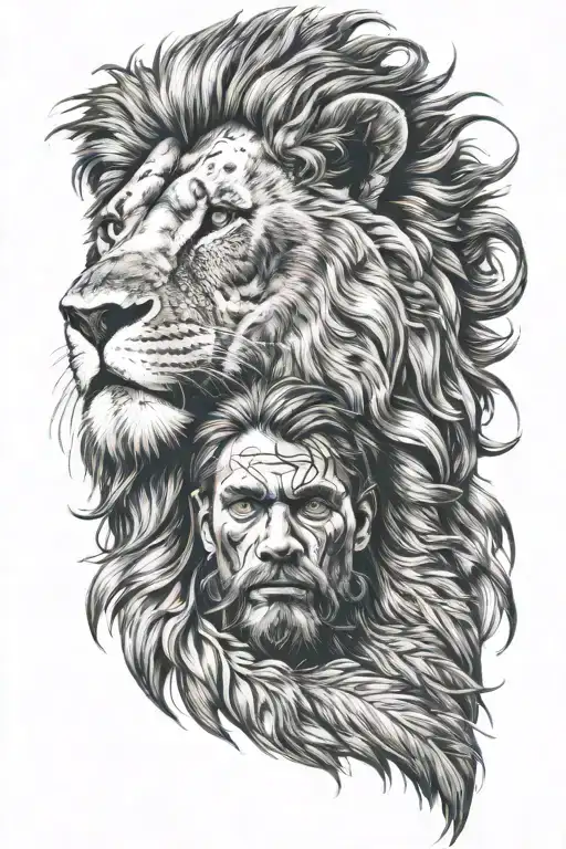 Lion And Man In One Face