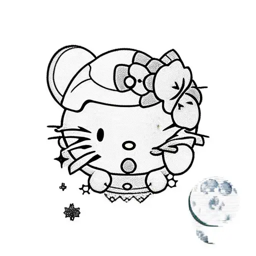 Hellokitty And Moon And Flowers