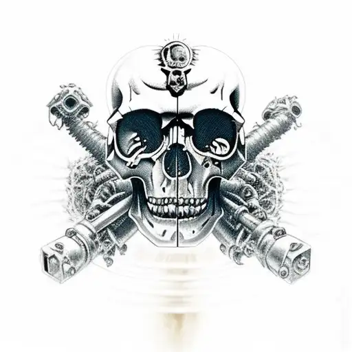 A Ruined Servo-skull From The Warhammer 40K Universe From Which A Pillar Of Light Emanates