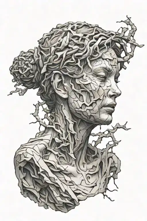 Female Cracked Pealing Statue Spiraling Mental Illness