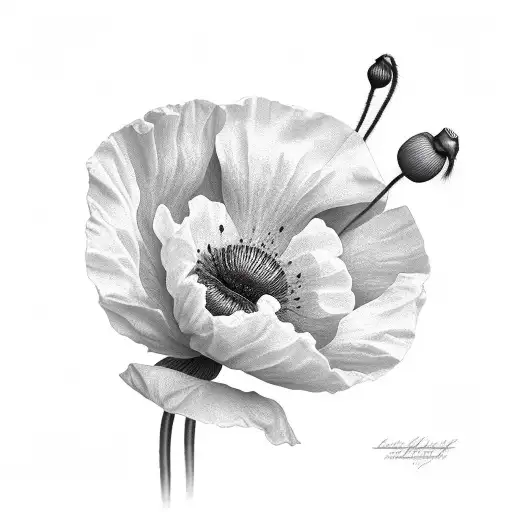 Poppy Flower Black And Grey