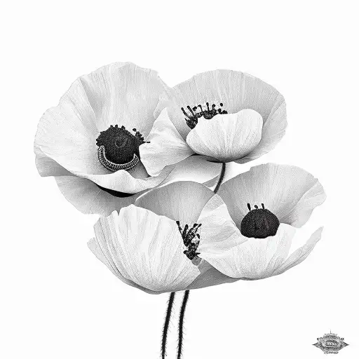 Poppy Flower Black And Grey