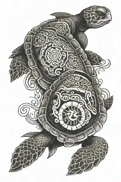 Polynesian Turtle Merging With A Ying Yang