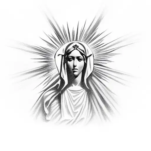 Holy Mary With Star Above Surrounded By Palm Fronds