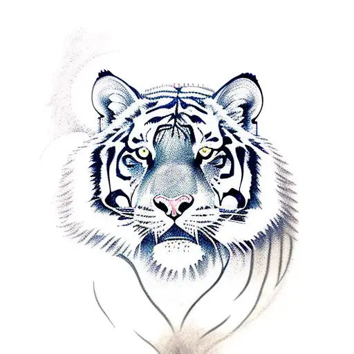 A Indians Face With River Trees Tiger And A Wolf