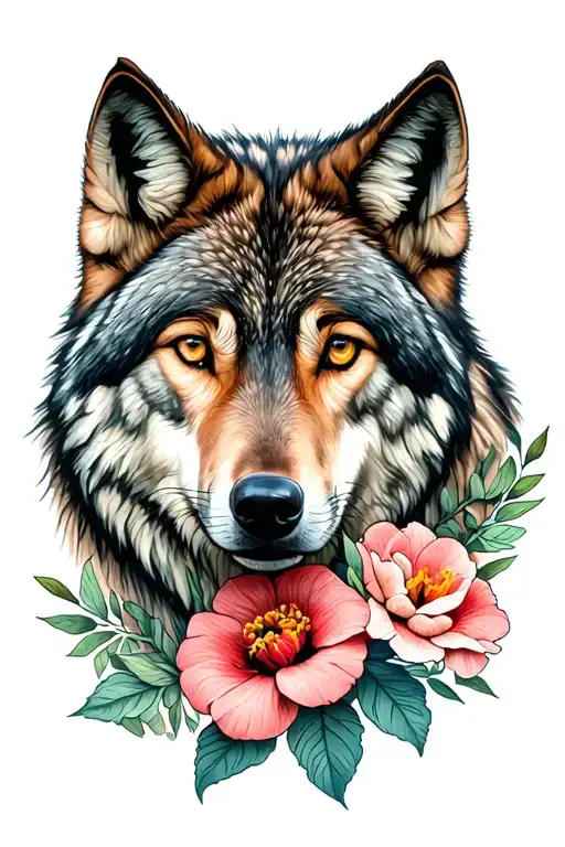 Wolf And Flowers