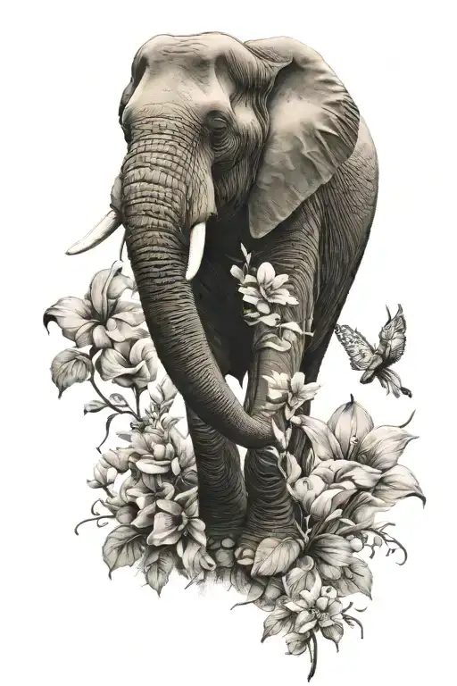 Elephant And Flowers