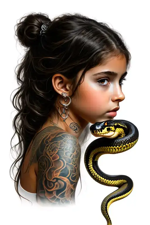 Girl And Snakes Portrait