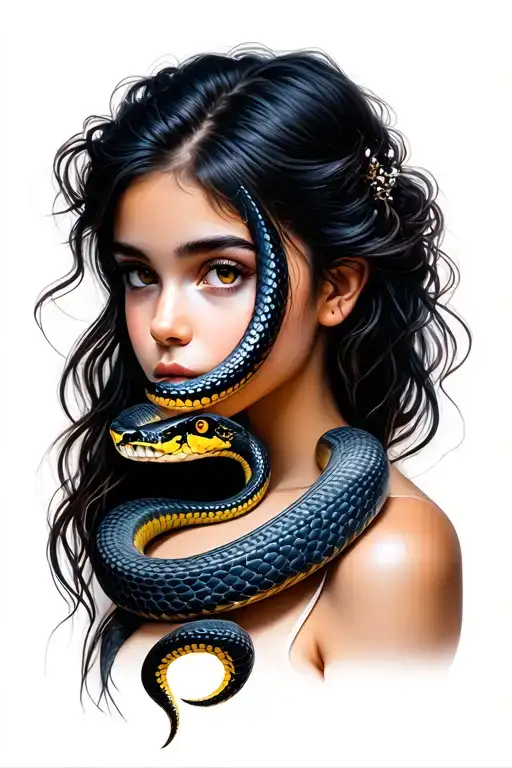 Girl And Snakes Portrait