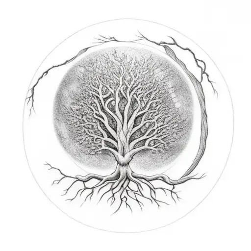 Tree Of Life With Big Roots And Moon