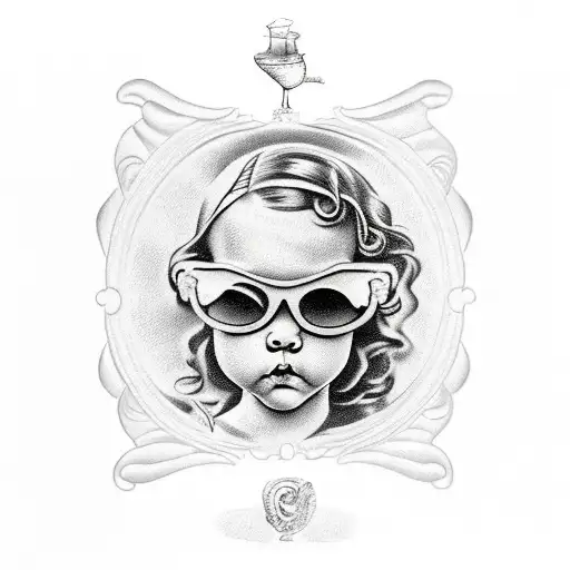 Cherub With Wine Glass And Wearing Sunglasses