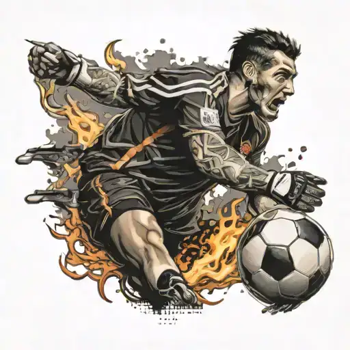 Football Goalkeeper With Burning Ship Behind Him