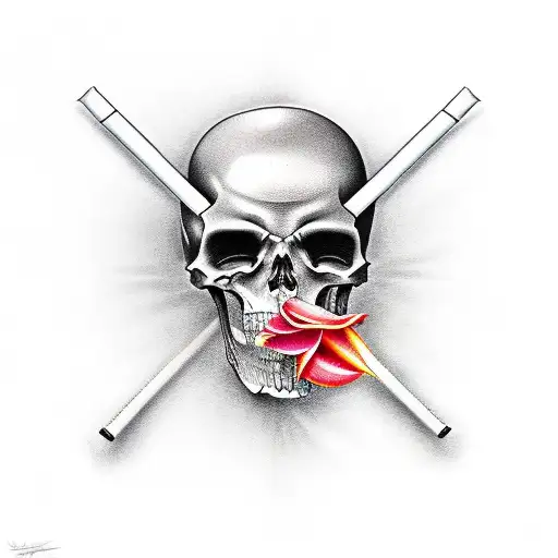 Death With A Red Lily In His Hand And A Cigarette In His Mouth