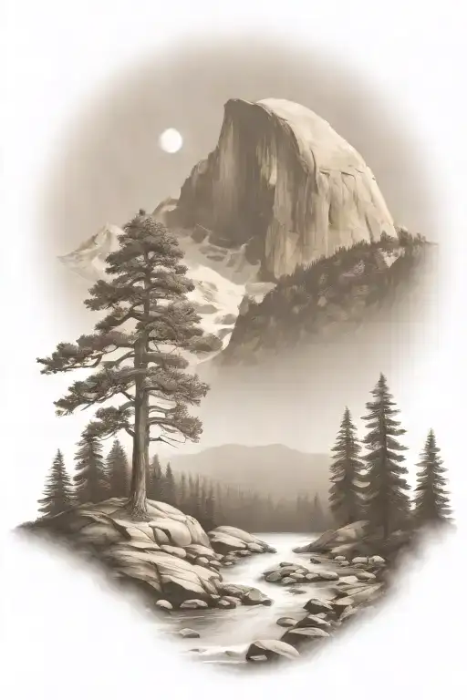 John Muir Trail Theme With Half Dome And Waterfall And Hiking Trail