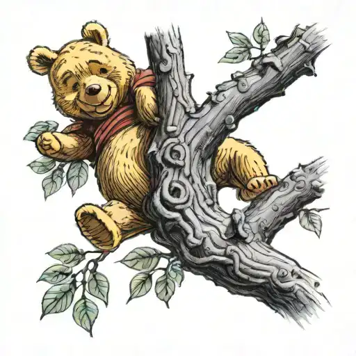 Winnie The Pooh Absailing Down A Tree Branch