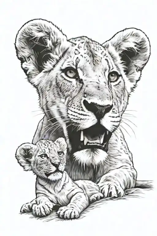 A Lion Cub Plays On The Lioness's Head