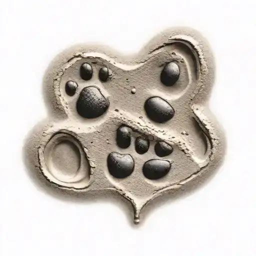 Paw Print In Sand With Water