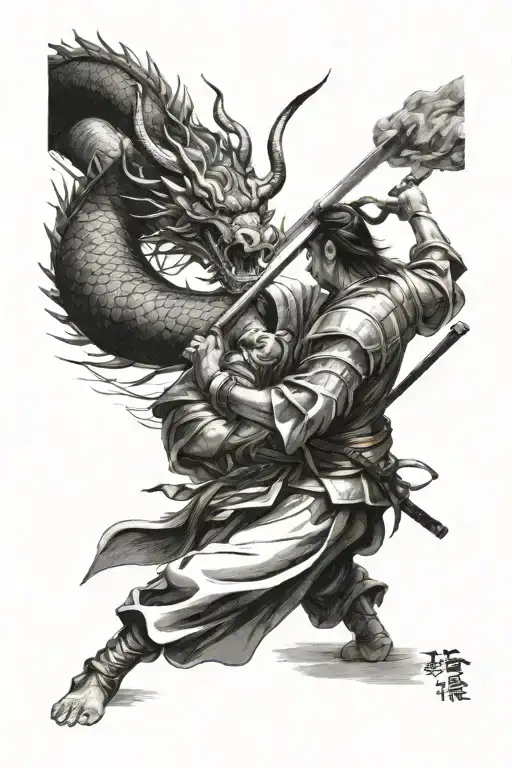 Samurai And Dragon And Sun Japan