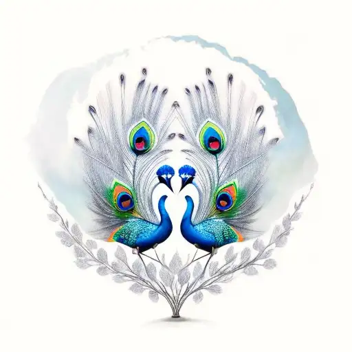 South African Blue Crane And Indian Peacock In Nature Scene