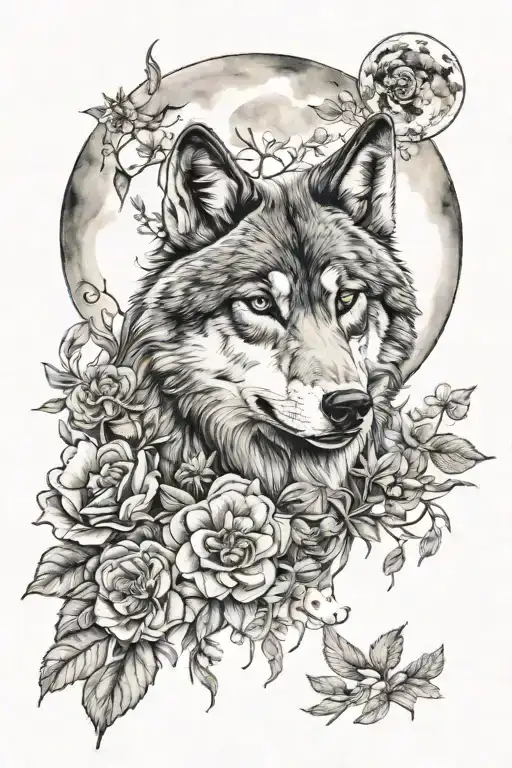 Wolf Moon Flowers Surrounding