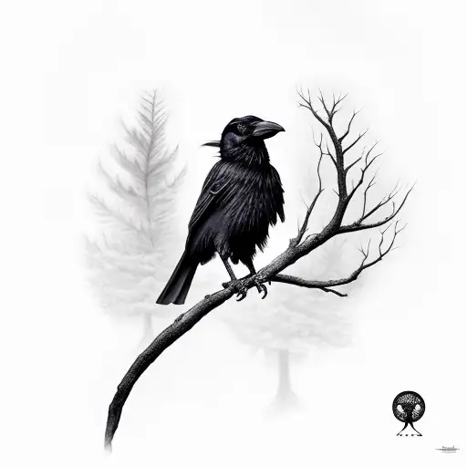 Crow Sitting At Tree Branch