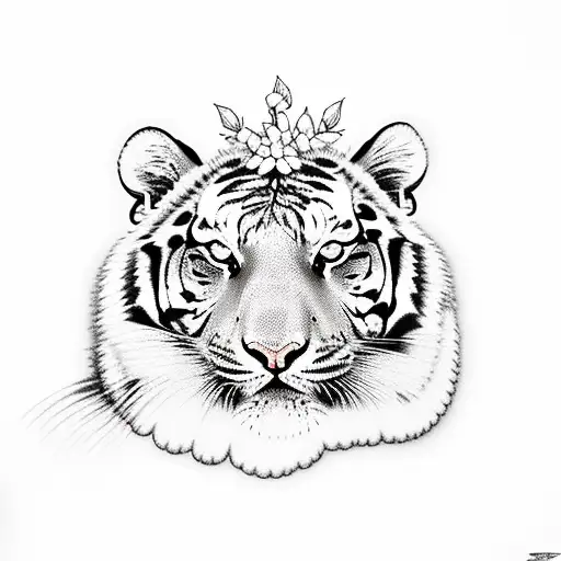 Tiger In Love With Flowers