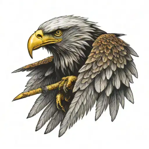 Eagle With Wings Hold On Mouth A Balance And On Hes Feets A Sword