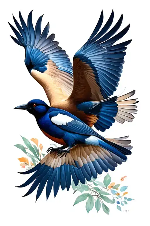 Chinese Yan Zi Bird And New Zealand Tui Bird Flying Together