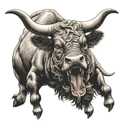 Swallos With Spread Wings Spread Wide Over A Bull Head