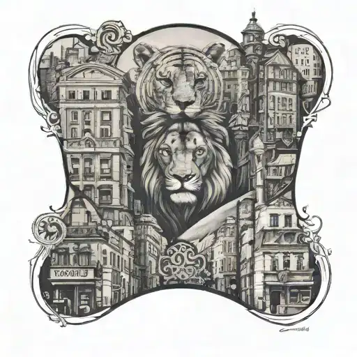 City Street With Buildings And Lion Eye Above It