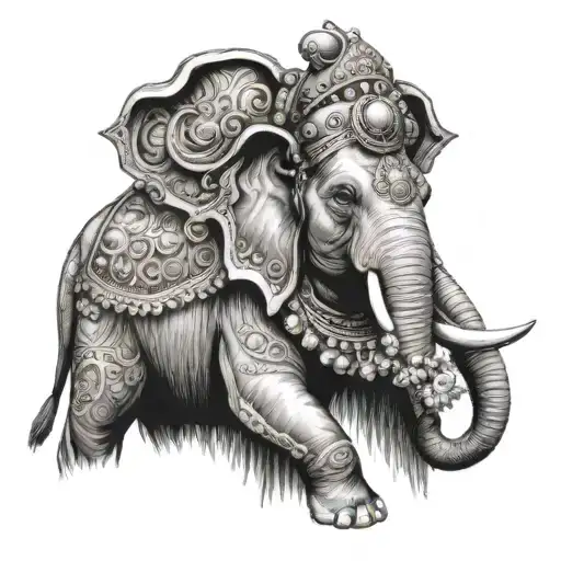 A Sketch Of Maharaja Ranjit Singh Adorned With Elephant Motifs