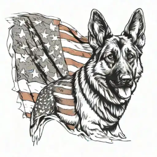Whole American Flag With German Shepard Coming Out Of It
