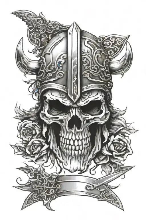 Viking Skull In Helmet With Sword Through Design Inspired