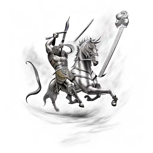 Roman Gladiator Fighting A Mythical Creature