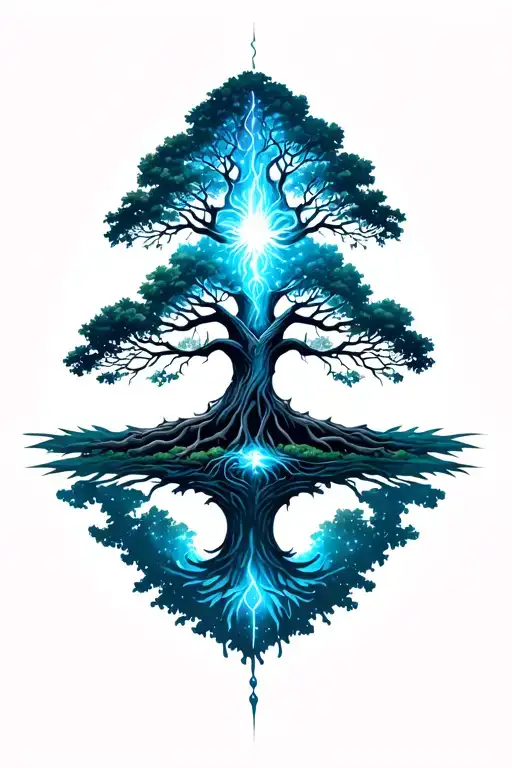 Tree Of Life With Lighting Entering The Top Symbolizing