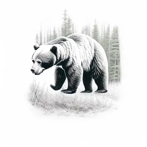 Bear Walking In Russian Forest