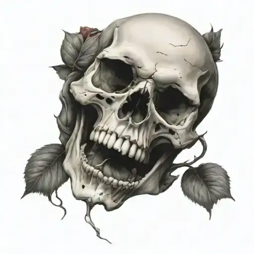 Skull With Rose Coming Out Of It's Mouth