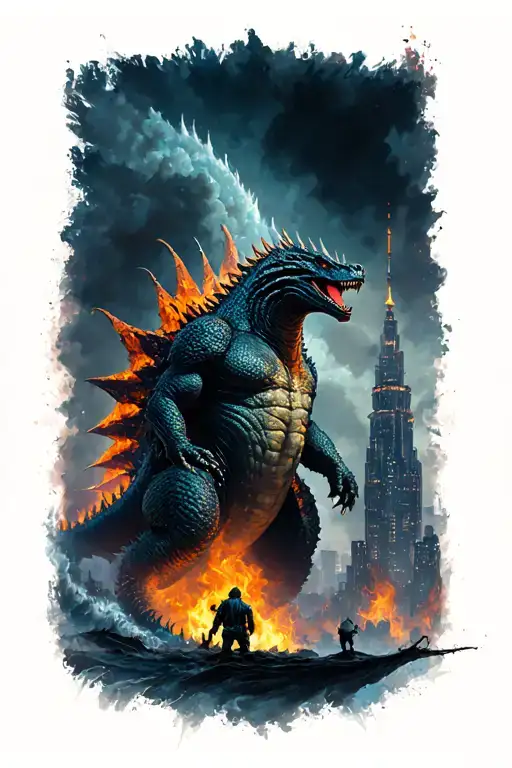 Godzila And Fiery Towers Of Baku