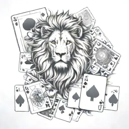 Lion Head With Cards Surrounded