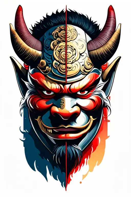 Half Samurai Half Oni Mask