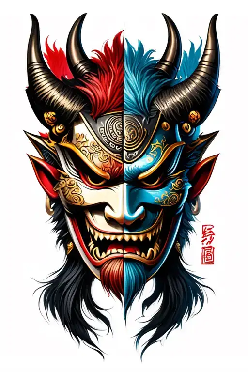 Half Samurai Half Oni Mask